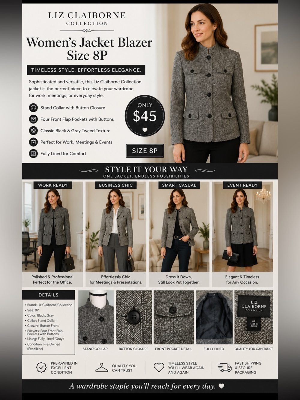 Liz Claiborne Collection  Jacket size 8P